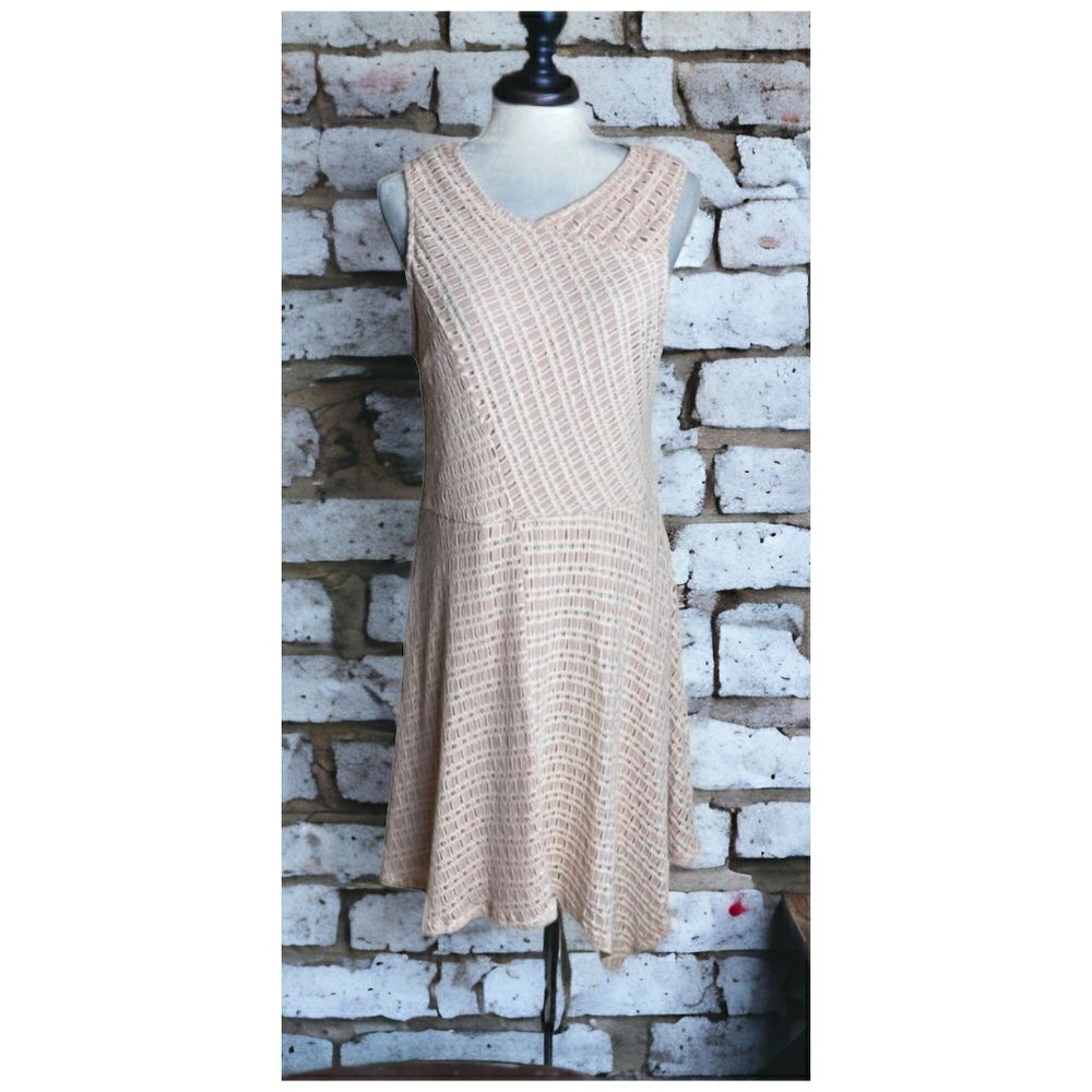 CATO Dress V-Neck Fit-n-Flare Light Pink Cream Asymmetrical Hem Women's Size 14